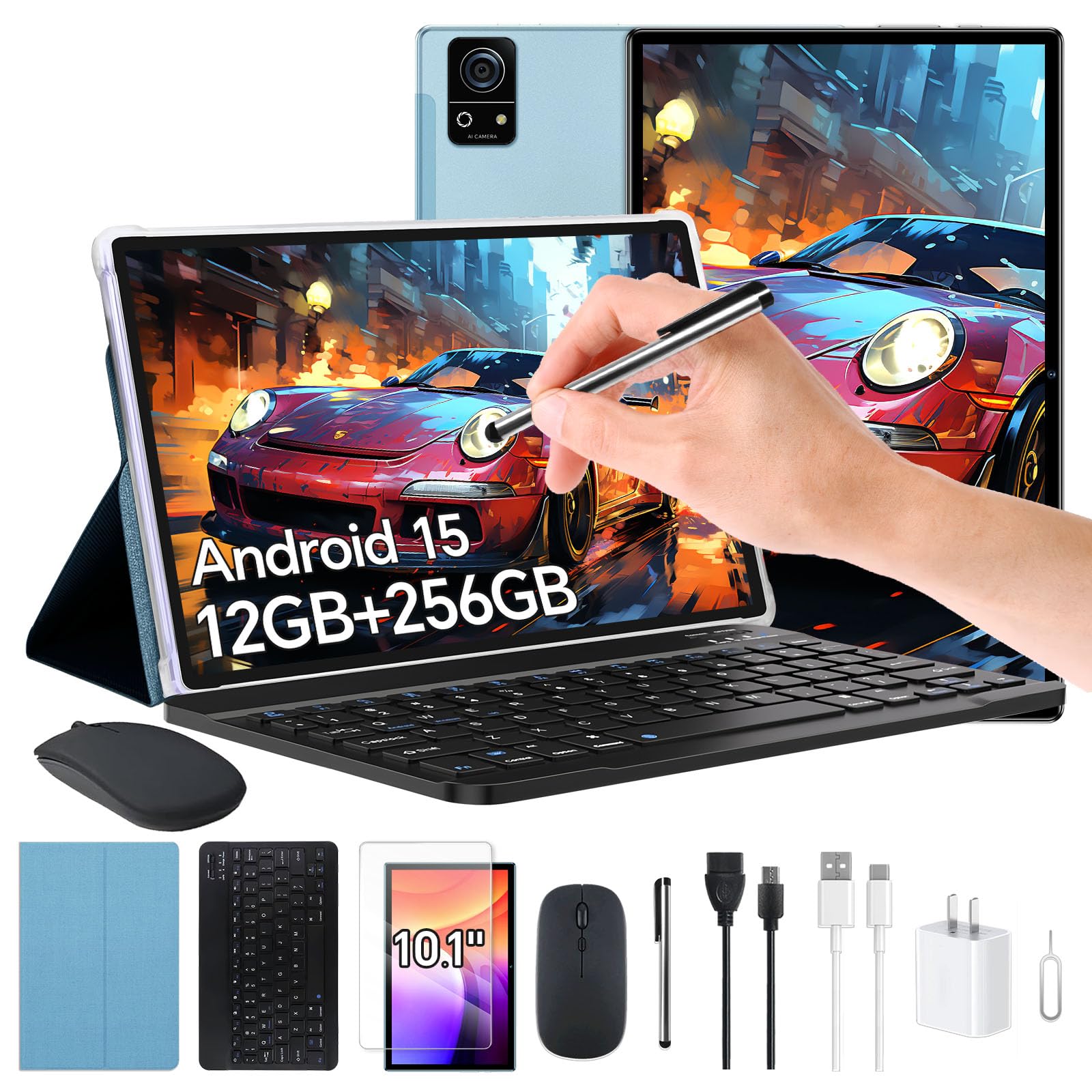 

Android 15 12GB 256GB 1TB 8000mAh A523 5MP front and 13MP rear IPS Widevine 5G facial protective and screen protector included 10-inch tablet, + + синій