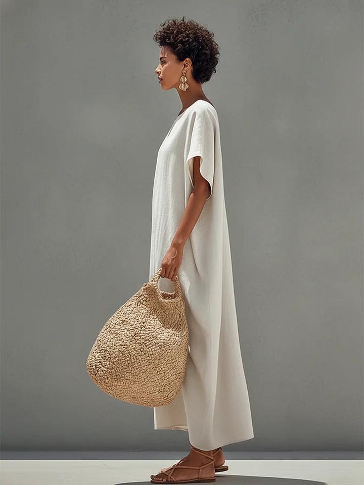 Women's Spring/Summer Casual Solid Color Short Sleeve Dress