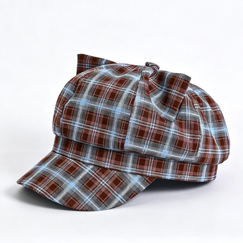 Autumn and winter Japan and Korea retro hat women's plaid simple versatile octagonal hat literary and sweet commuter newsboy hat
