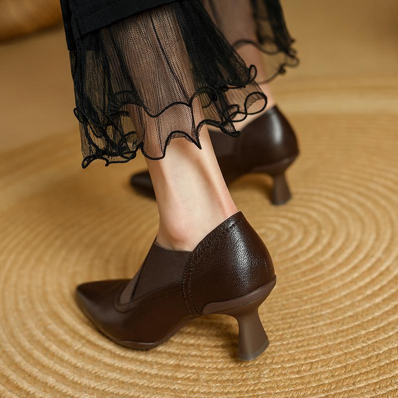 Fashion 2025 Spring Summer Women Pumps High Heel Genuine Leather Pointed Toe Mature Working Shoes Woman Basic Office Lady Women Shoes