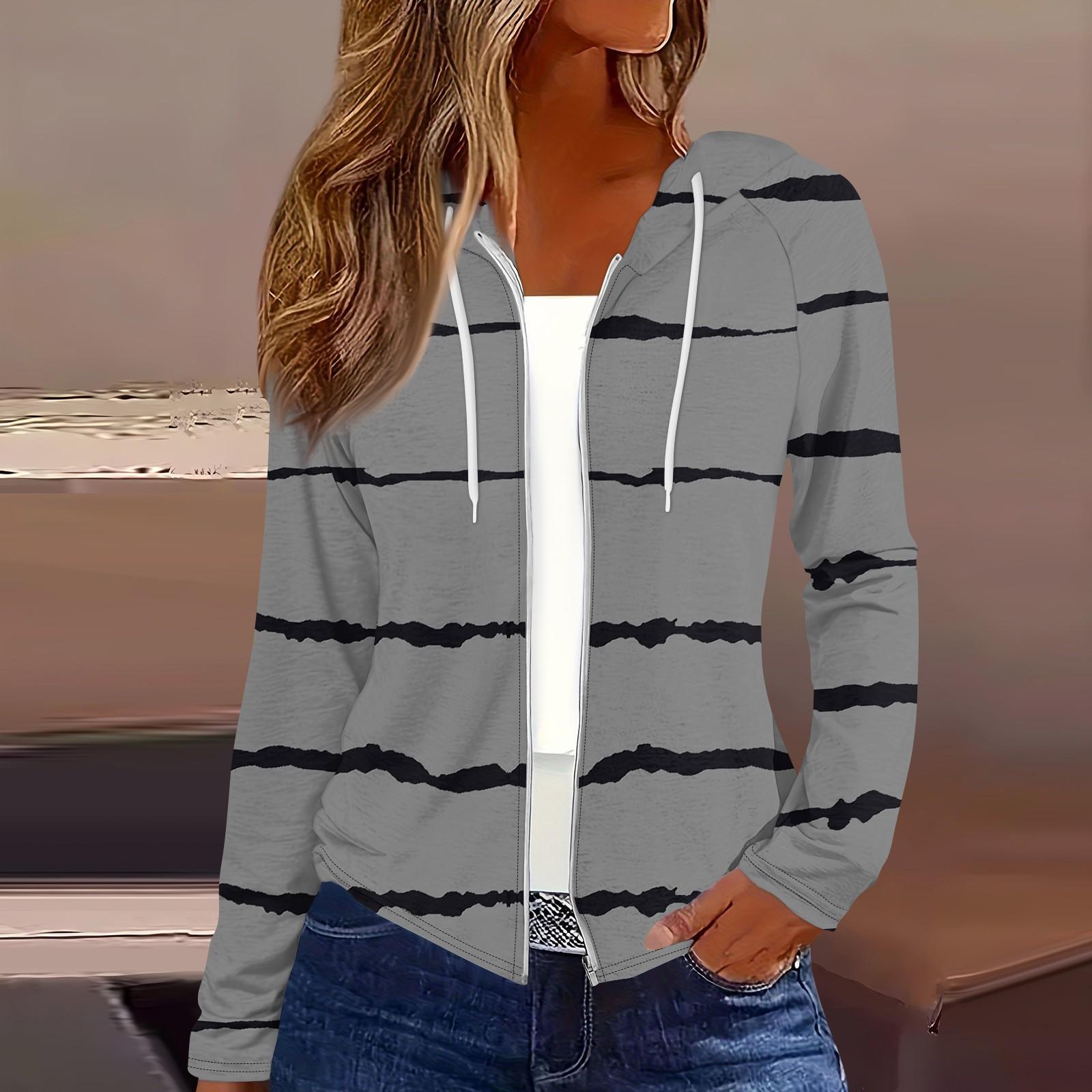 

Женская мода повседневная застежка-молния с капюшоном и принтом с длинным рукавом толстовки пальто S