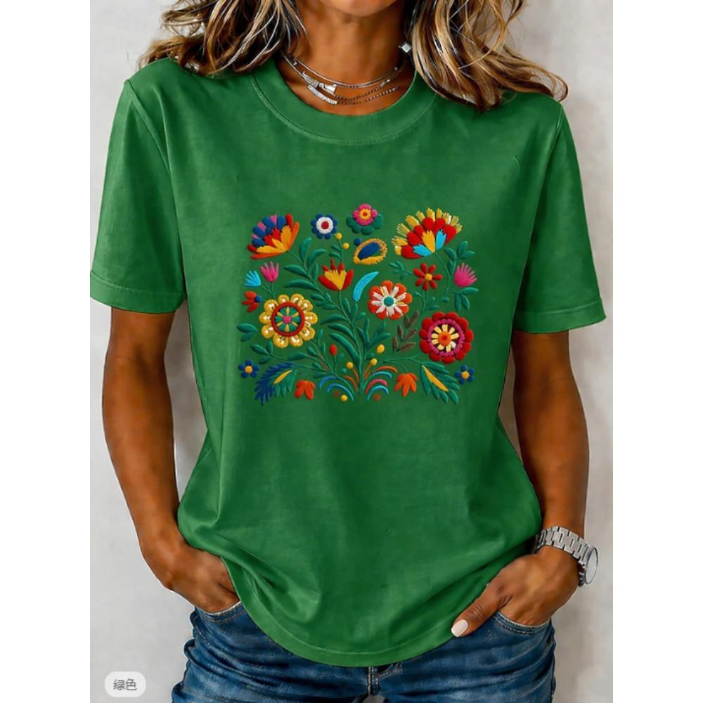 Fashion Women Retro Creative Colorful Flowers Print T Shirt Funny Casual O-neck Short Sleeves T-shirt Summer Female Tee Shirt