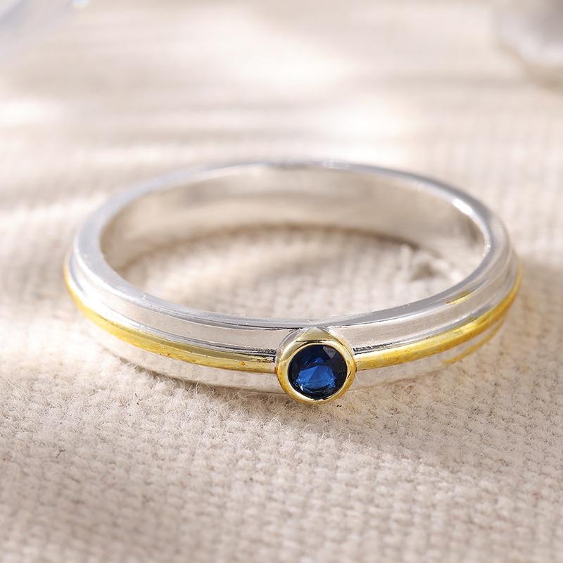 Classic Inlaid Blue CZ Women's Ring Retro Two Color Geometry Daily Wear Party Jewelry Anniversary Gift