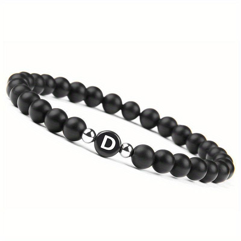 Initial Bracelet for Men and Woman Black Onyx 6mm Beads Bracelet with Letter Relationship Jewelry for Couples Alphabet bracelet