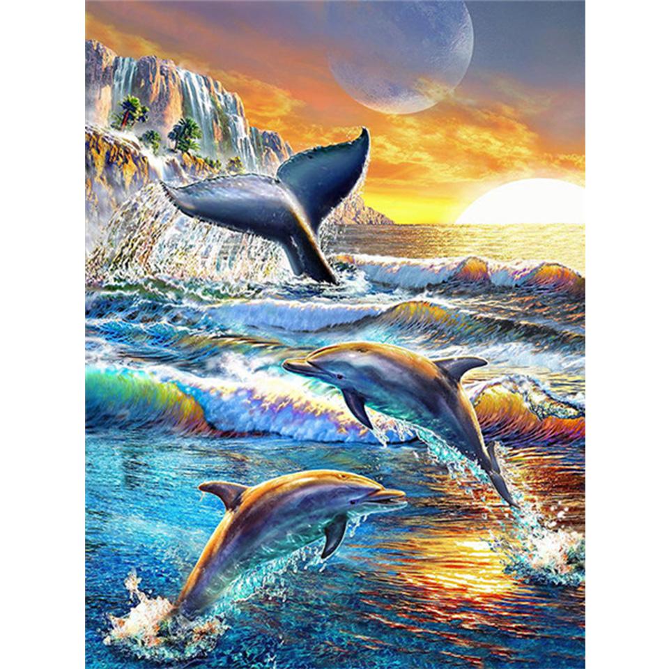 5D DIY Diamond Painting Full Round Animal Dolphin Diamond Embroidery Painting Cross Stitch Kit Home Decoration Rhinestone Gift