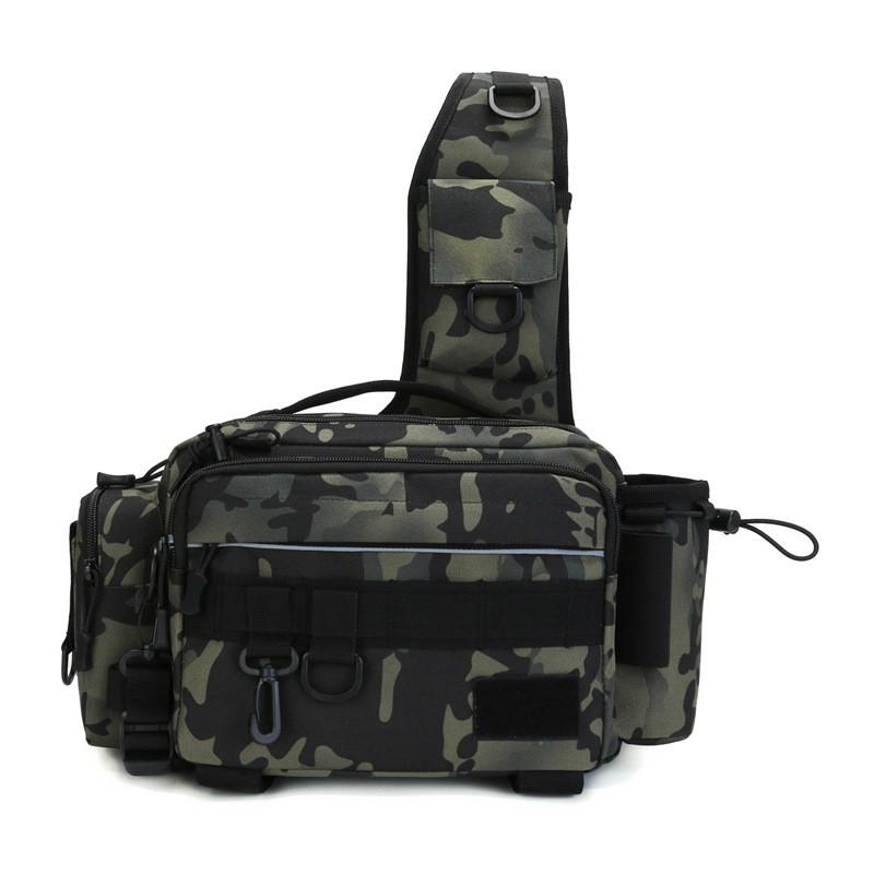 Large Capacity Fishing Tackle Bag Multi Functional Waist Pack Rod Holder Tactical Crossbody Outdoor Sports