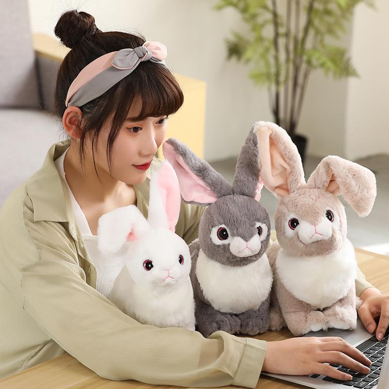 25/40CM Simulation Cute White Gray Khaki Plush Rabbit Fur Realistic Animal Easter Bunny Simulation Rabbit Toy Model Gift