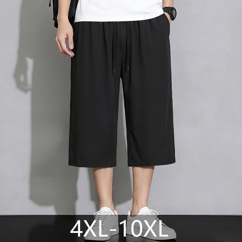 Men's Plus Size Quick Dry 7/8 Pants, Elastic Waist Summer Casual Cropped Trousers (4XL-10XL)