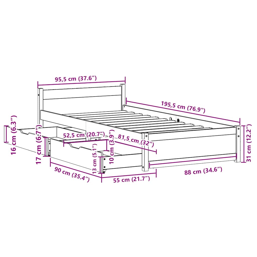 Solid Wood Bed Without Mattress White 90x190 Cm Pine Wood