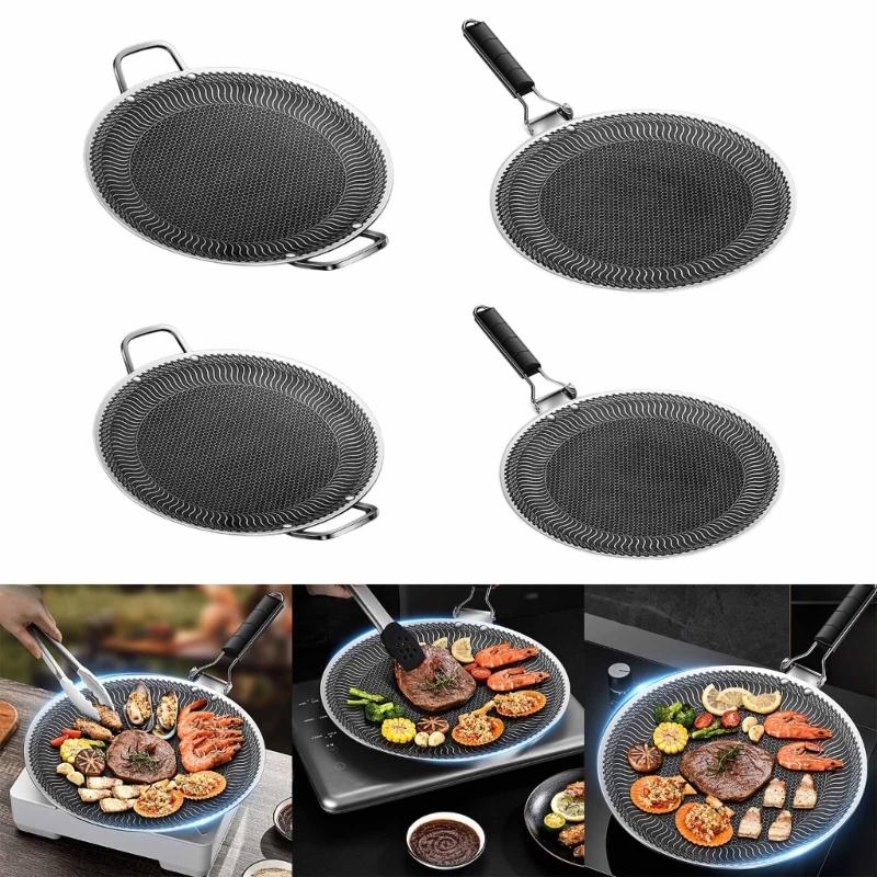 Round BBQ Griddle Pans with Handle NonStick Barbecues Plate Stainsless Steels Bakings Pans Outdoor Travel Campings Fryings Pans