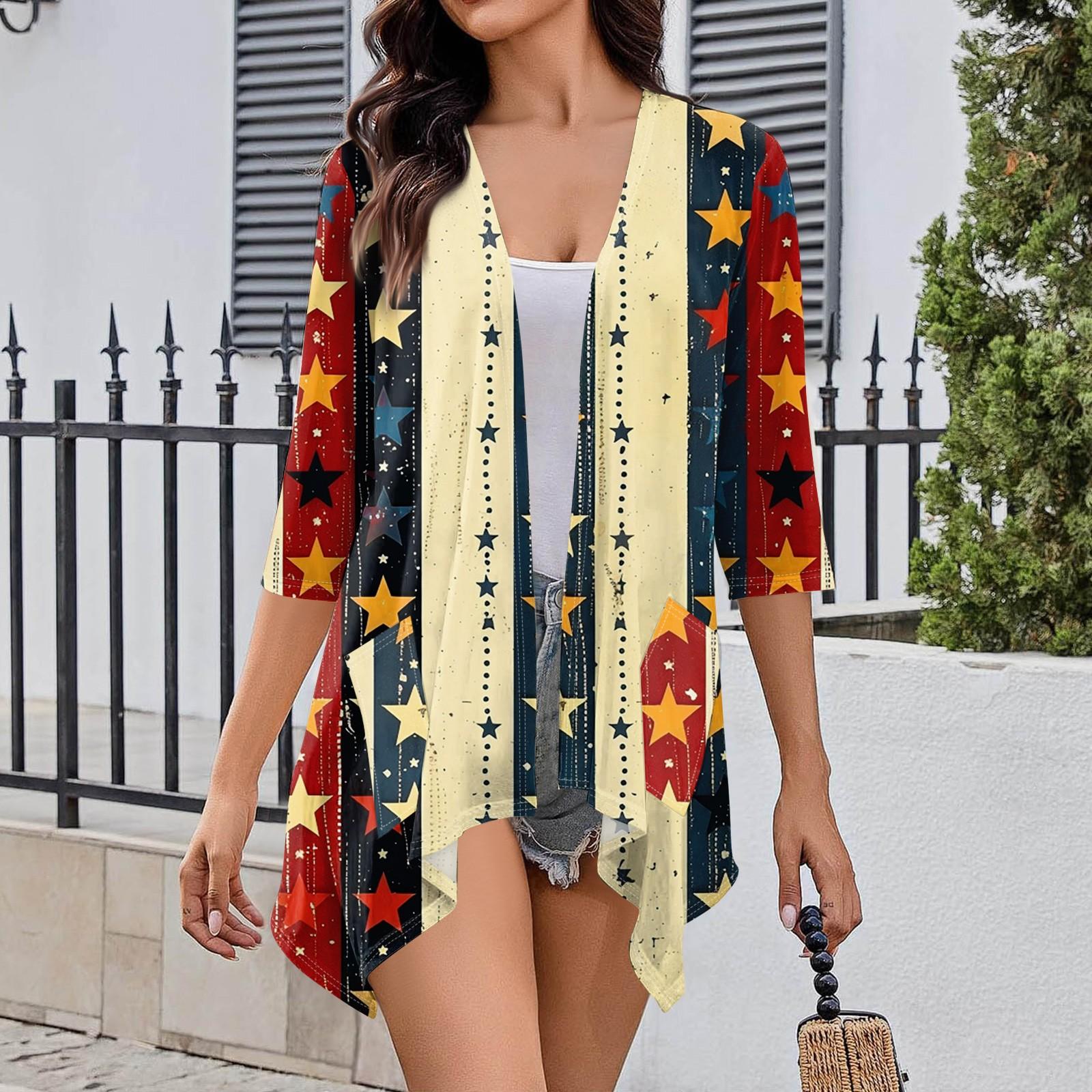 

Женский кардиган неправильной формы с принтом, рукавами три четверти и карманной курткой M бежевый