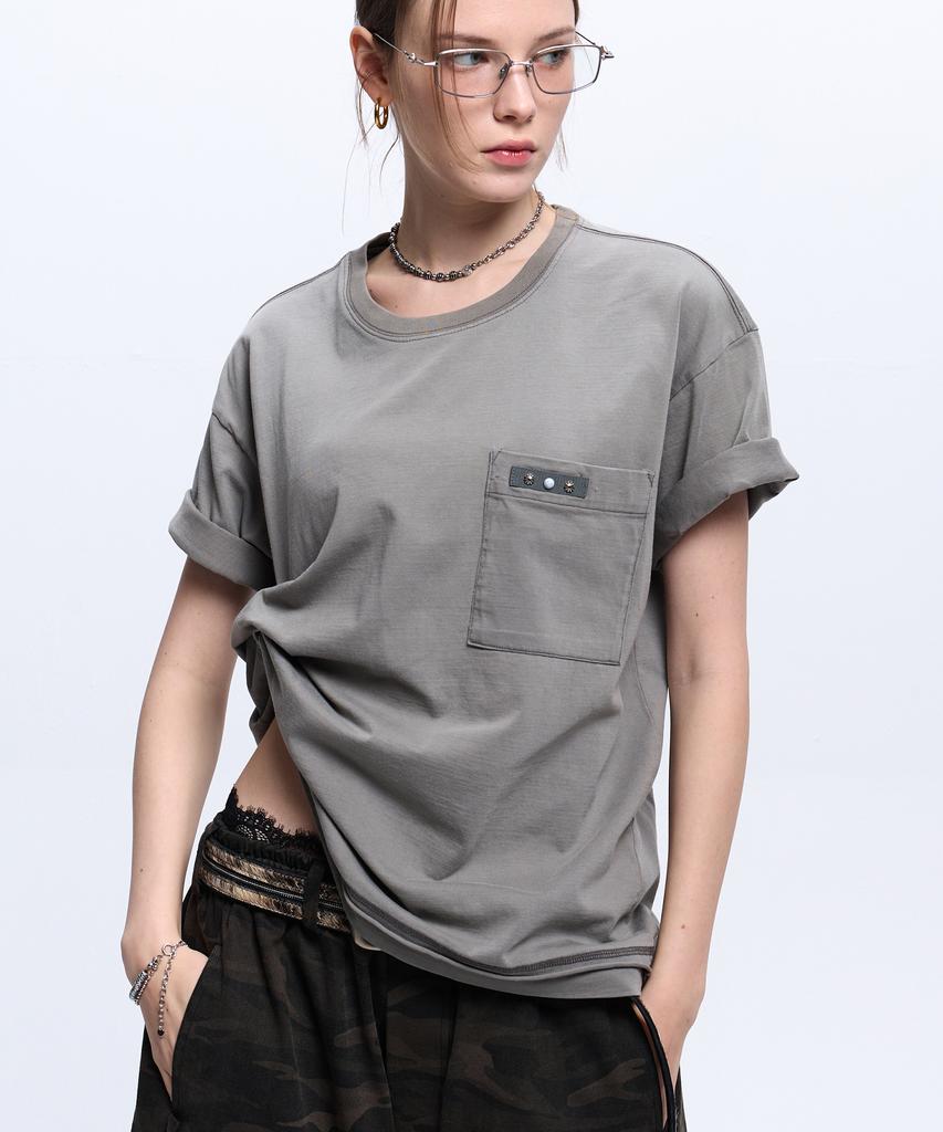 Aleseuseussi Rivet Pocket Washing T-Shirt - Gray