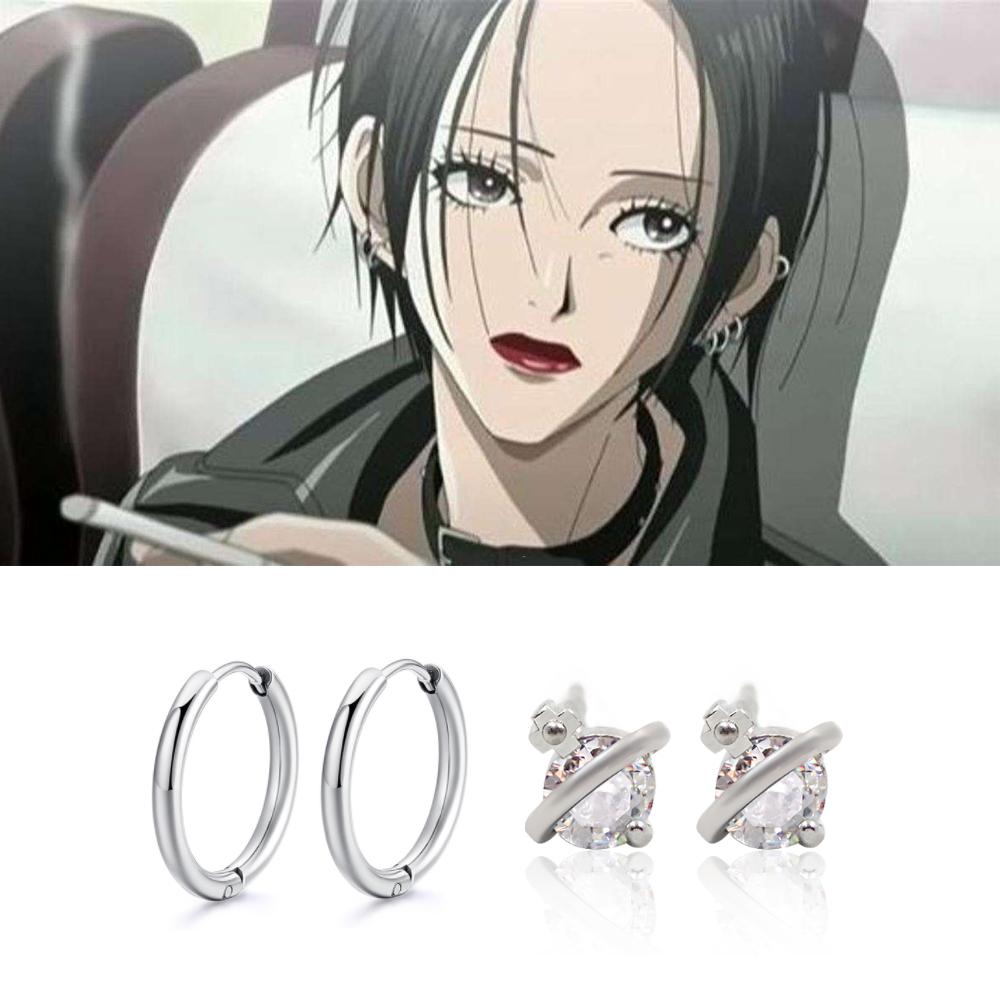4 Piezas/Set Pendientes Anime Oosaki Nana de Presión Punk Cristal Saturno Piercing Pendientes Set para Mujeres Joyería