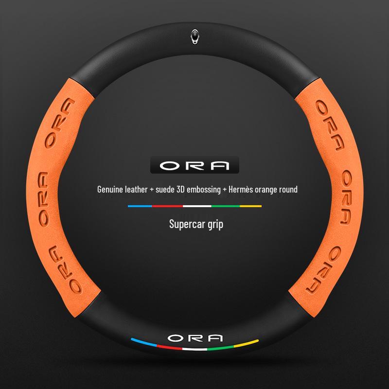 Genuine Leather Suede Steering Wheel Cover for ORA Good Cat GT, Black Cat, White Cat, Ballet Cat, iQ