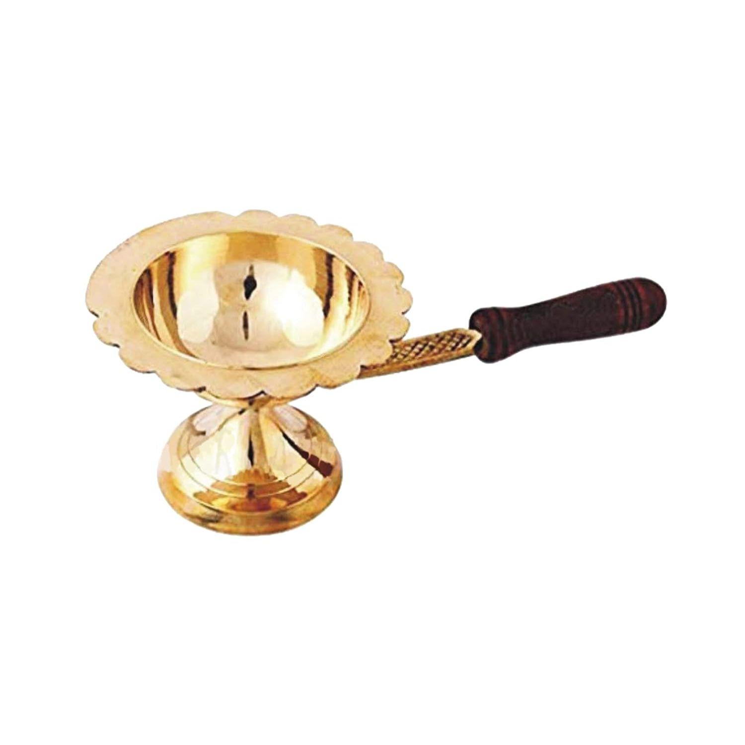 Чистый латунный Дхуп Дани с деревянной ручкой | Дхуп Дани | Подставка для благовоний Дхуп для Дивали Лакшми Пуджан Аарти Дия Мандир Пуджа Духовный предмет