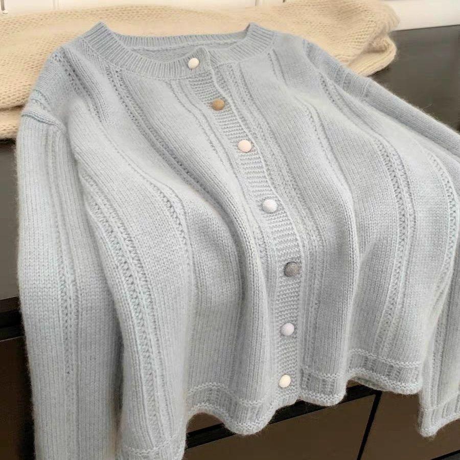 Women's French-Style Pink Knit Cardigan Early Spring Inner Wear Winter Sweater Jacket Undershirt Top