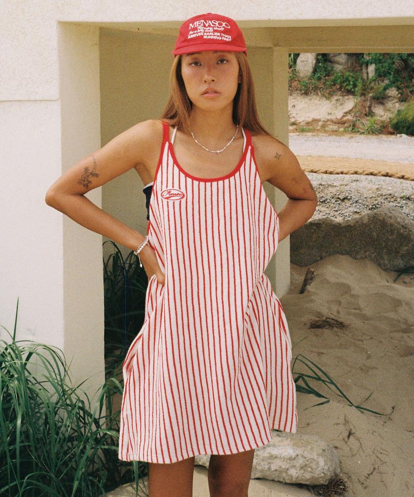 Minasu Menasoo Summer Stripe Terry Strap Onepiece_Red