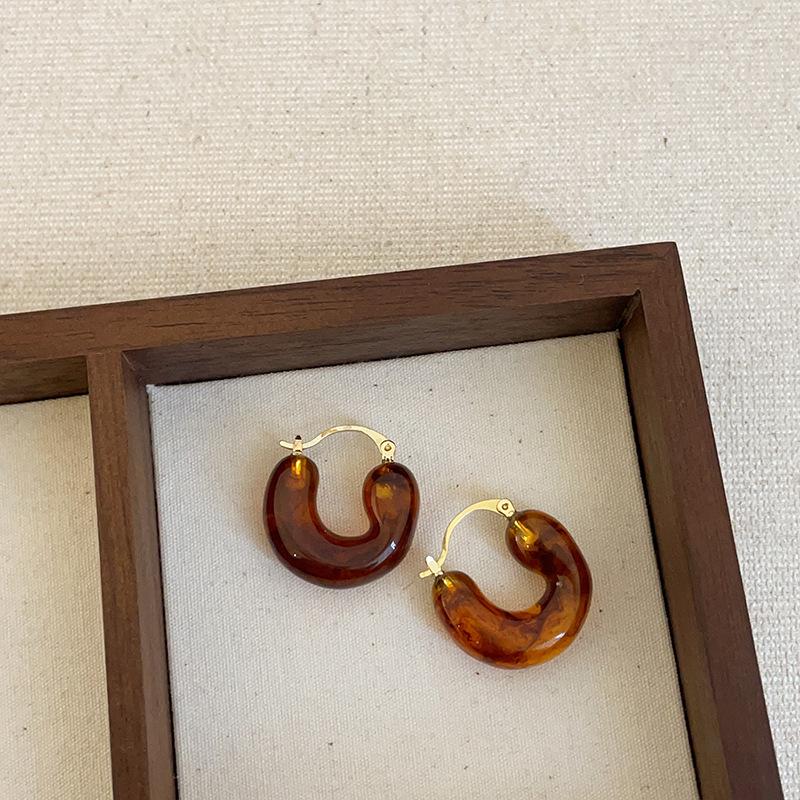 Exquisite Maelard Brown Resin Stud Earrings for Women: High-End, Fashionable, and Versatile Autumn/Winter Ear Accessories