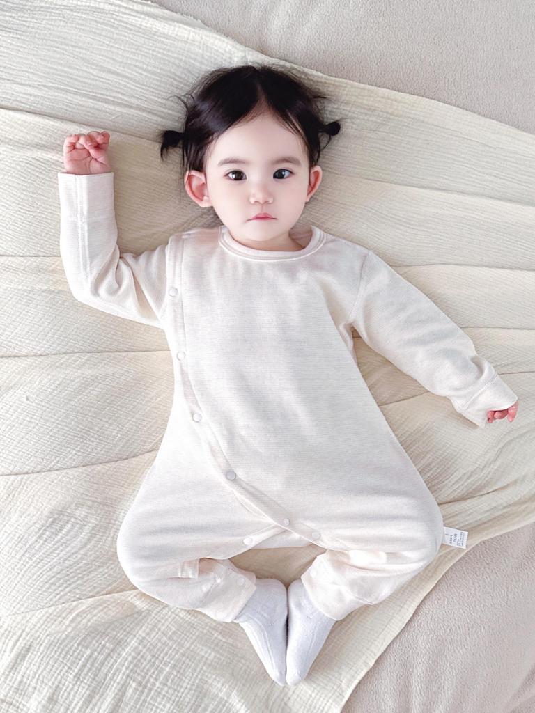 Infant Autumn Long-Sleeve Sleeveless Diagonal Collar Bodysuit Pajamas, Warm & Close-Fitting, Spring Class A