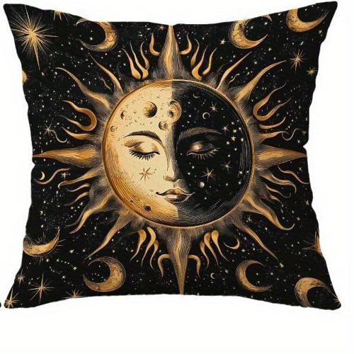 Cosmic Print Decorative Cushions Sun Moon Hamsa Lotus Polyester Pillowcase, Sofa Decorative Cushion Cov Headboard Pillow