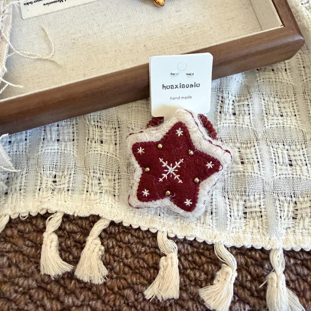 Handmade Red Reindeer & Cat Embroidered Christmas Hair Scrunchies