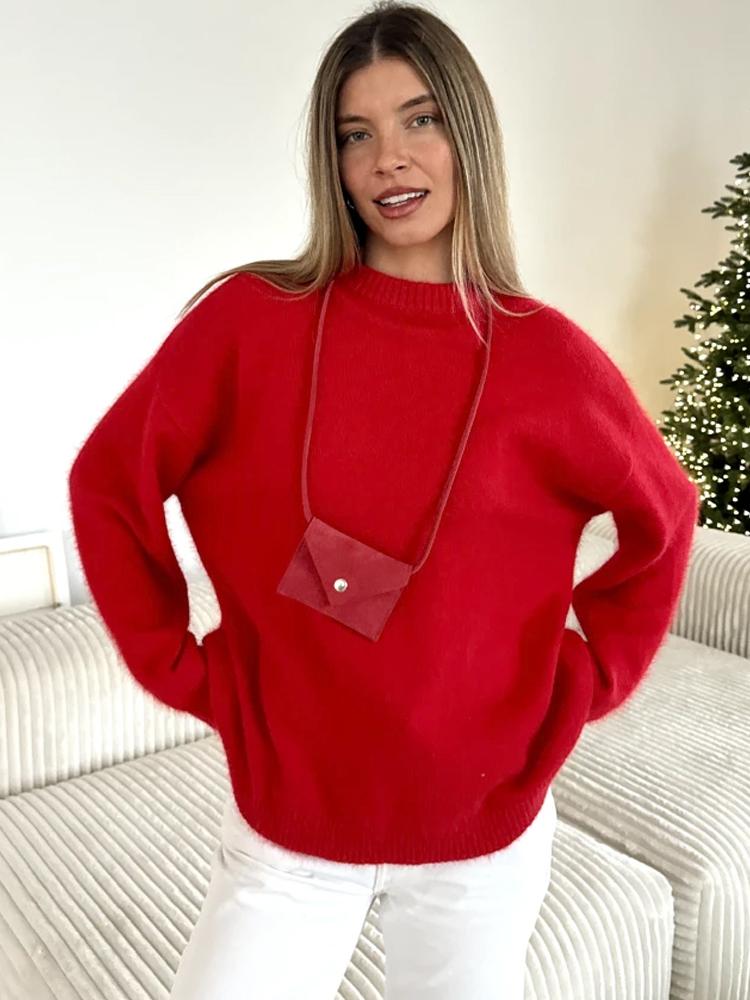 Autumn Winter Women's Knitted Sweater Wool Mohair Thin Gray Jumper Oversize Basic Pullover Women Red Vintage Sweaters for Women