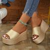 Mode Aphixta Leder Sommer Pantoletten 9cm Keilabsatz Hausschuhe Damen Plateau Mules Sandalen Clog Schuhe Pantoletten Große Größe 43