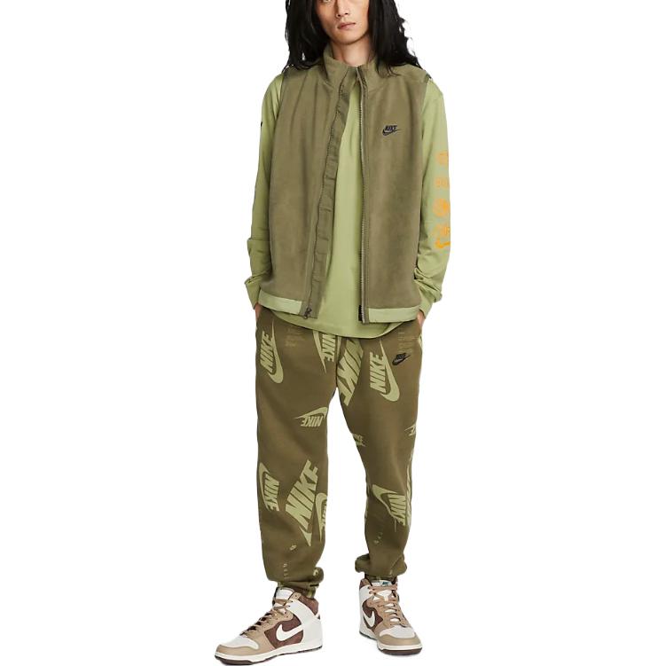 Nike Fleece Winter Vest With Embroidered Logo, Stand-Up Collar Men Tops Green DQ4899-222