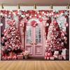Pink Christmas Trees Balloons Snowflake Decoration Background Winter Photography Backdrop Decorations For Photo Studio Photo Booth Christams Party
