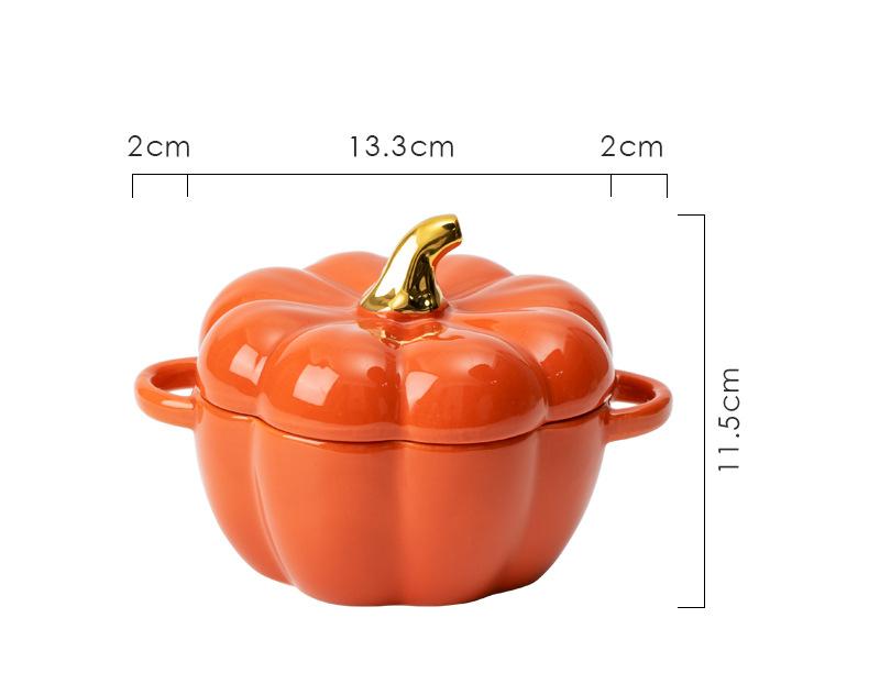 Pumpkin Ceramic Bowl with Lid Mini Baking Pan Cute Pumpkin Bowls Outdoor Travel Children's Tableware Thanksgiving Party Decor