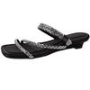 French Low-heeled Temperament Cool Slippers Fairy Shoes Summer Wear Strap Slippers Combination Rhinestone Wedge Sandals Woman