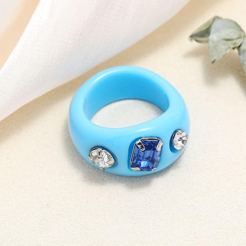 Round Rings Square Crystal Transparent Colorful Simple Geometric Resin Acrylic