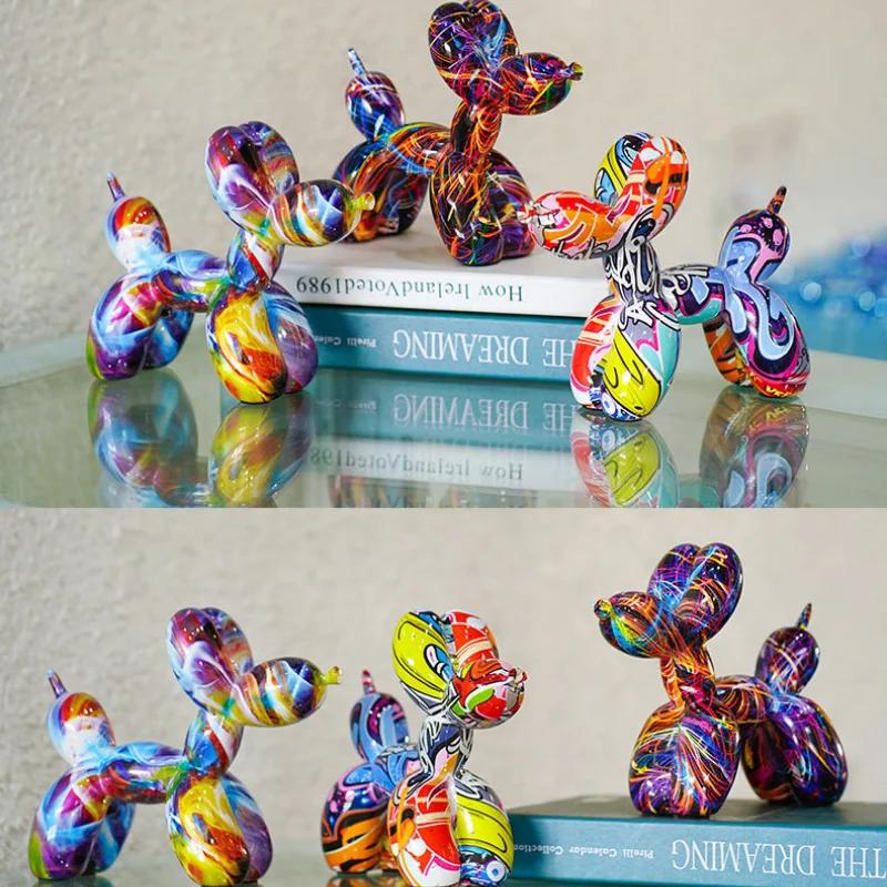 Resin Graffiti Balloon Dog Figurines Art Animals Statue Crafts Decor Item for Interior Home Desktop Decoration Painting Colorful