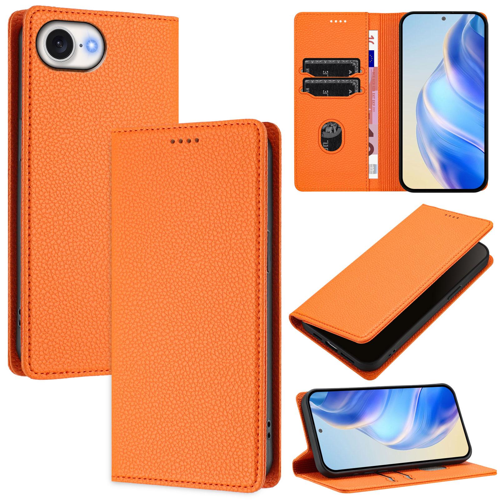 

For iPhone 16e Wallet Case RFID Blocking Litchi Texture Leather Mobile Cover Orange