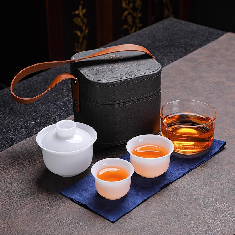 Ice-Glazed Jade Porcelain Gaiwan: Quick-Brew Travel Tea Set for Outdoor Camping and Events
