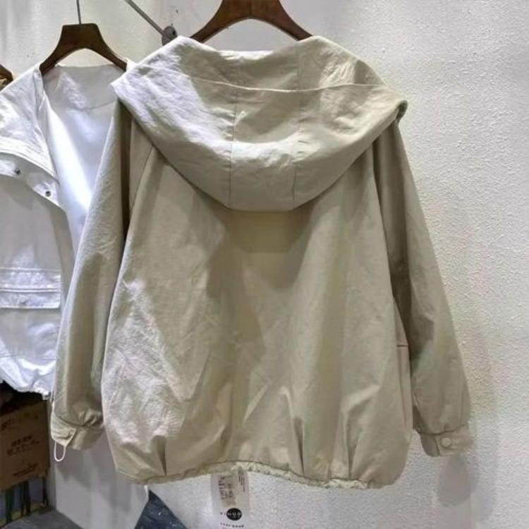 Chaqueta de Otoño para Mujer a la Moda con Capucha Abrigo con Cremallera Chic Ropa de Trabajo Cortavientos de Moda