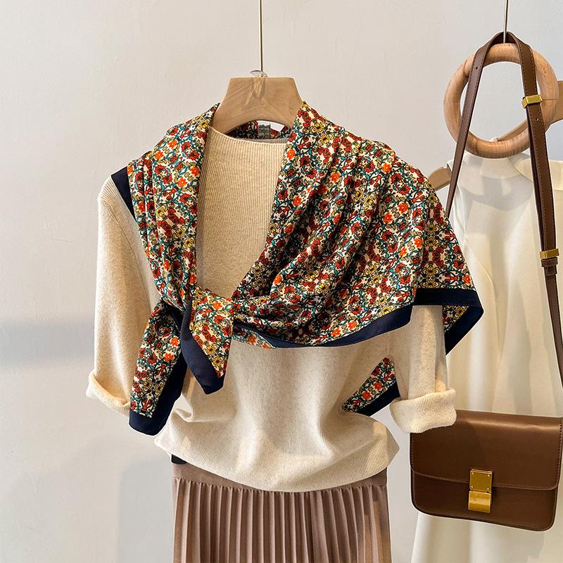 Nordic simple silk scarf long female French retro black and white striped large square scarf tied hair ins headscarf headband shawl