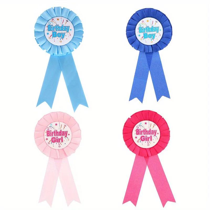 6pcs/lot Birthday Party Girl Boy Satin Cloth Birthday Girl Boy Tinplate Badge