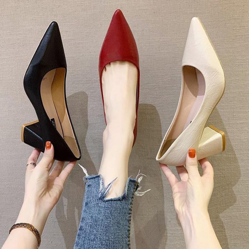 Dicke High Heel Schuhe Damen Pumps Spitze Zehen Arbeitsschuhe Frau Slip On Plateau Pumps Lady Frühling Herbst zapatos de mujer WSH3168
