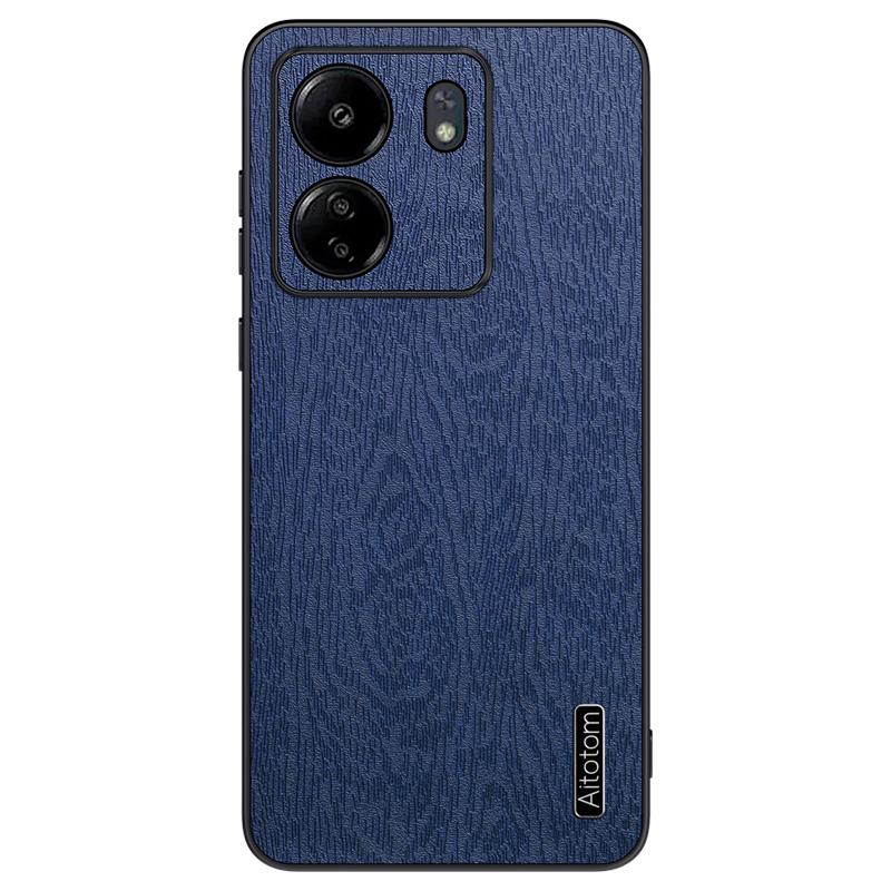 For Xiaomi Redmi 13C 4G/Poco C65 4G Wood Texture PU Leather Coated PC+TPU Cell Phone Case