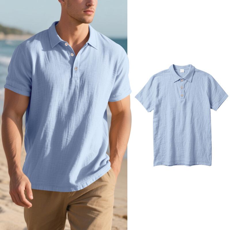 Men's Short-sleeved Linen Loose Casual Lapel POLO Shirt Men's T-shirt
