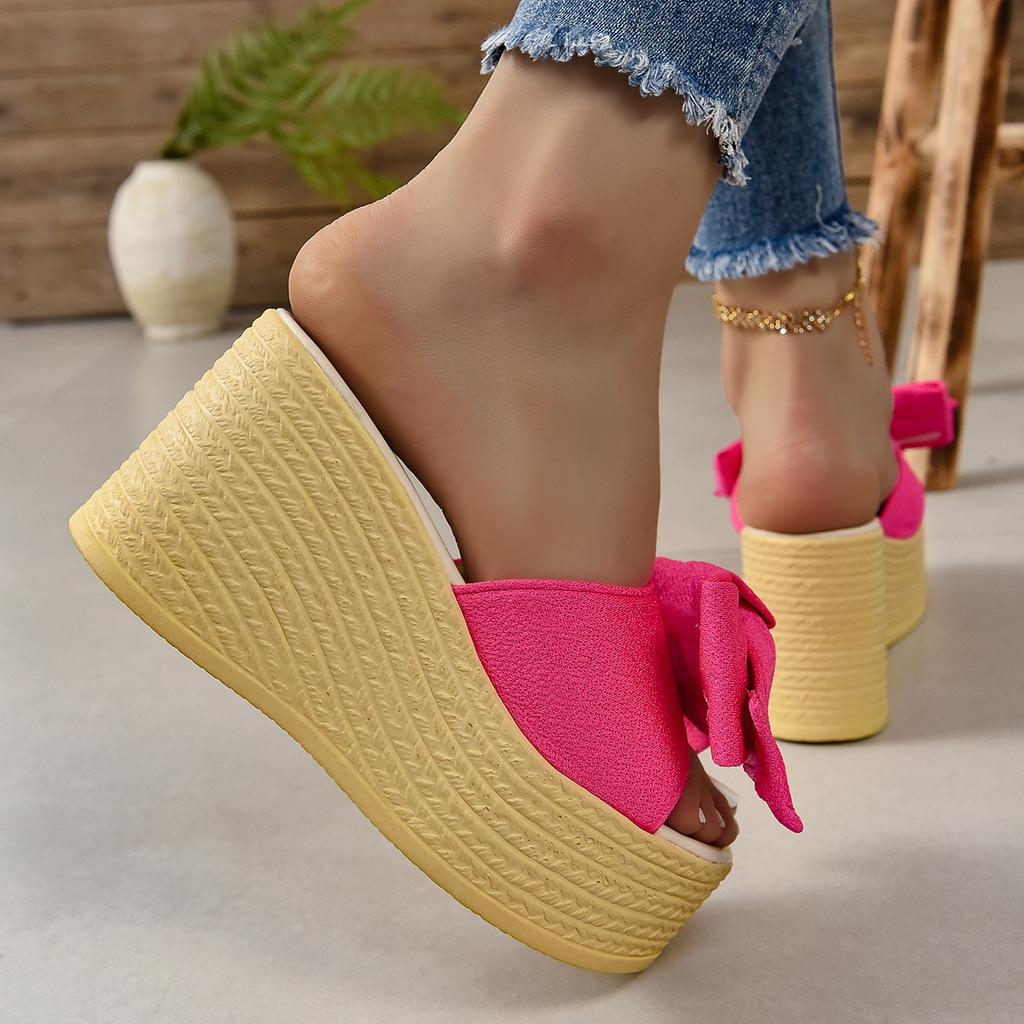 Fashion Aphixta Red Summer 9cm Wedge Heels Slippers Women Big Butterfly Mulers 4cm Platform Sandals Clog Shoe Slides Plus Size 43