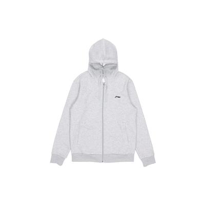 Li Ning Jednofarebná fleecová podšitá teplá bunda s kapucňou Pánske bundy Svetlosivá AWDRH23-3