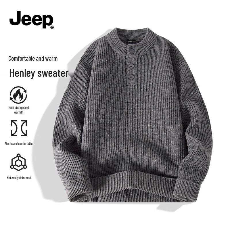 JEEP Men s American Retro Henley Knit Sweater 3XL