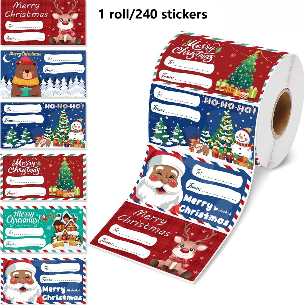 240pcs/1roll Christmas Gift Tags - Self-Adhesive Sticky Label - Christmas Party Supplies, Christmas Accessories,Festive Labeling