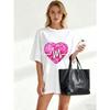 Black Oversized T Shirt With Pink Glitter Heart And Pulse Line Print For Casual Wear