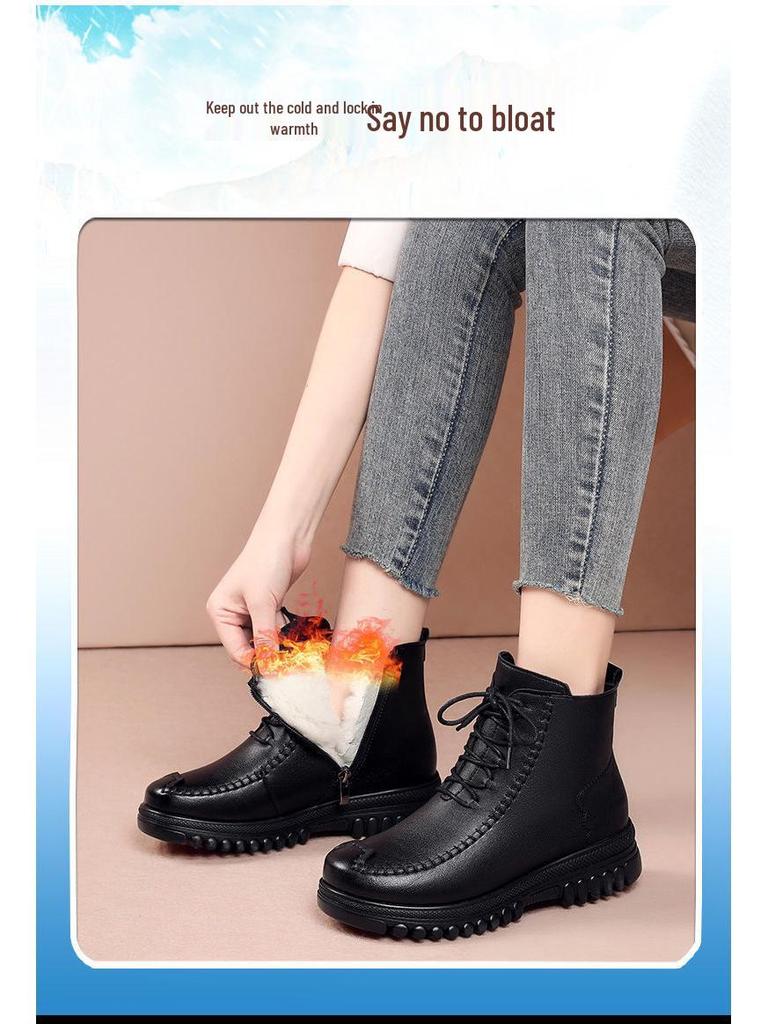 Women's Mid-Calf Winter Cotton Boots: Fleece-Lined, Thick-Soled, Non-Slip, Versatile, Comfortable, Fashionable, Available In Large Sizes.