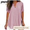 JPNTKY Women's Fashion Casual Solid Color Print V-Neck Short Sleeve Blouses & Shirts