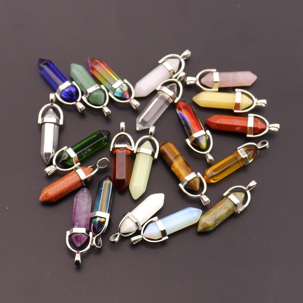 Hexagonal Column Natural Amethyst Powder Crystal Winding Hexagonal Column Pendant Handmade Bullet Necklace Jewelry N788
