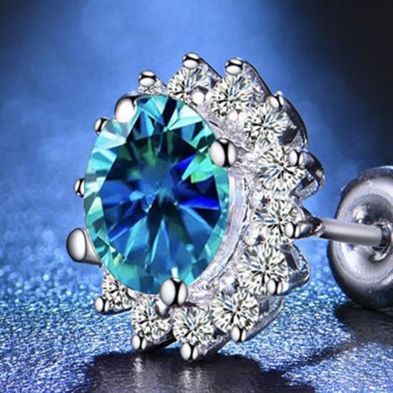1 Pair Stud Earrings Sunflower Shape Cubic Zirconia Inlaid Ear Studs Women Geometric Earrings